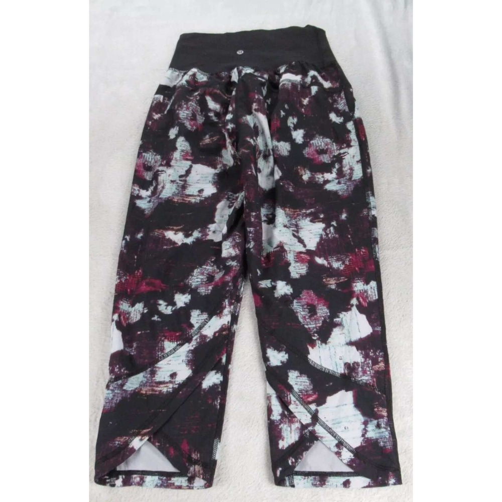 Lululemon Leggings Womens 6 Black Kara Blossom‎ High Rise Pccket Tranquil Crop